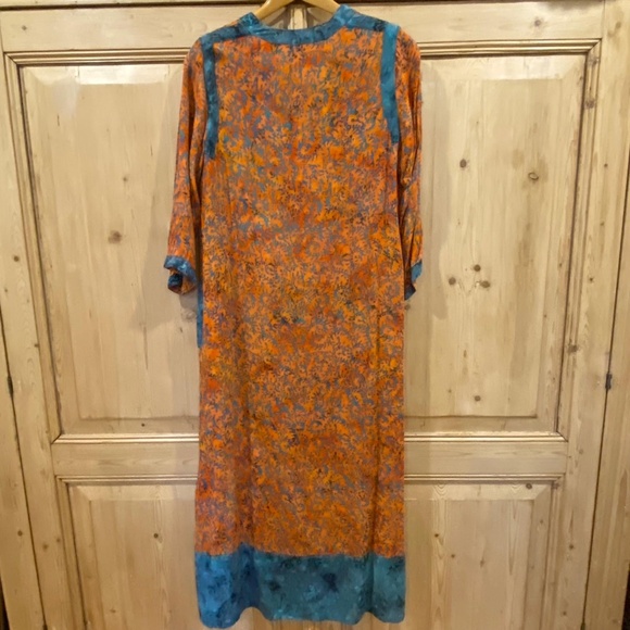 Soft Surroundings Teal Orange Boho Tunic Kaftan Flowy Maxi Dress Size Small - Picture 10 of 10